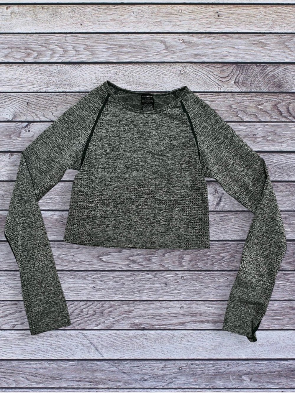 PINK Active Green Gray Cropped Long-Sleeve Athletic Top Medium